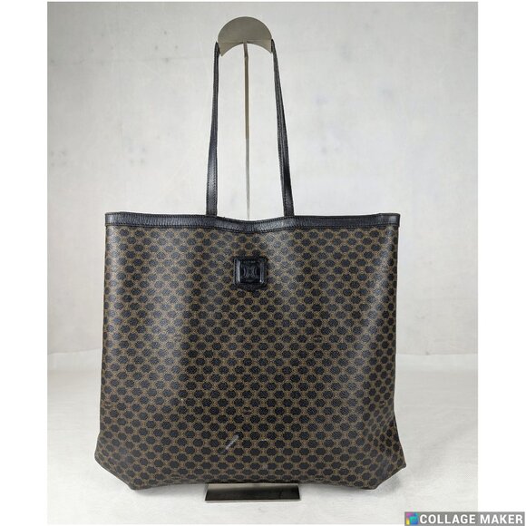 Celine Tote Bag Macadam Triomphe Leather PVC Black/Brown Shoulder Bag Italy - Picture 1 of 10